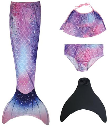 MYLILY | Meerjungfrauenflosse Kinder | Mermaid Tail | Monoflosse Mädchen | Flosse Meerjungfrau Mädchen | Set aus Flosse und Bikini | Blue Sky (110/116)