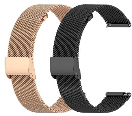 Metall Armbänder Kompatibel mit Fossil Stella Gen 6 Hybrid/Carlie Armband für Damen Herren, Mesh Edelstahl Uhrenarmband Metall Ersatzarmband für Fossil Stella Gen 6 Hybrid/Carlie (Schwarz+Roségold)