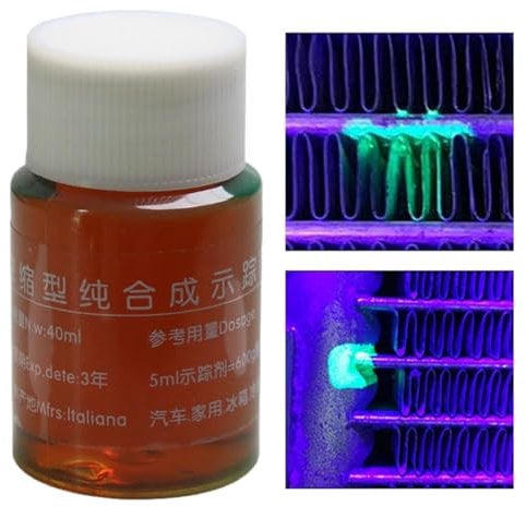 Détecteur de fuite de colorant UV - 40 ml - Pour moteur de voiture - Efficace pour les fuites d'huile, les tuyaux de voiture, les climatiseurs, les pompes à eau