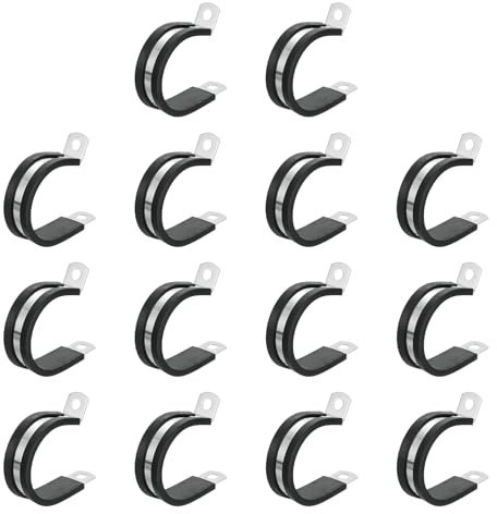 sourcing map 1-3/8(34mm) Cable Clamp, 304 Stainless Steel Rubber Cushioned Insulated Clamp R Shape Metal Clamp Tube Holder for Pipe Hose Wire Cord Installation 14Pcs