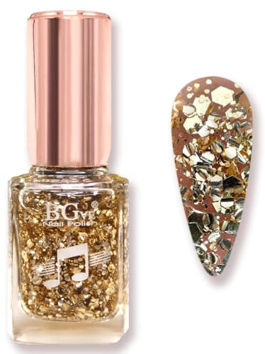 Glitter Nail Polish, Gold Nail Varnish, Diamond Glitter Quick Dry nail polish No UV Lamp Curing, Long Lasting, Chip Resistant, Quick Drying, Salon Manicure, At Home Manicure (41#Gold)