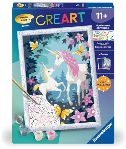 Ravensburger – CreArt Kids 18x24cm – Numéro d'art – Licornes Magiques – Kit de Peinture par numéros – Dès 7 Ans – 12023034