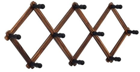 KHZen Expandable Wooden Coat Rack Wall Mount Hanger With Pegs For Hats And Mugs Space Saving Baseball Caps Organiser