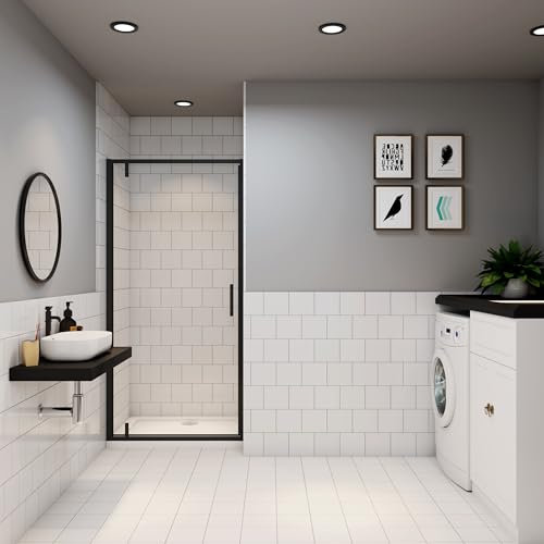 Porte de douche 80x185cm Porte de douche pivotante à 180°profilé noir en verre transparent