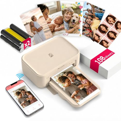 iDPRT 4x6 Photo Printer with 108 Sheets, CP4100 Instant Photo Printer for Home use, Compatible with iOS/Android/Laptop, Wi-Fi Wirless Connection, Dye Sublimation, Beige