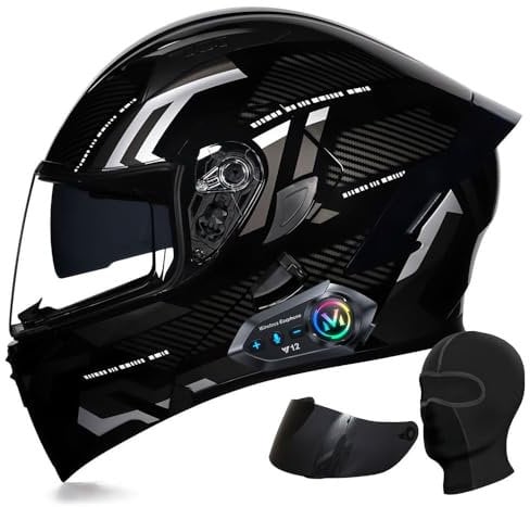 Bluetooth Modular Motorcycle Helmets, Flip Up Full Face Double Visor Motorbike Helmet ECE Approved, with Speakers and Microphone, for Adults Men Women City Rides Moped M~XXL