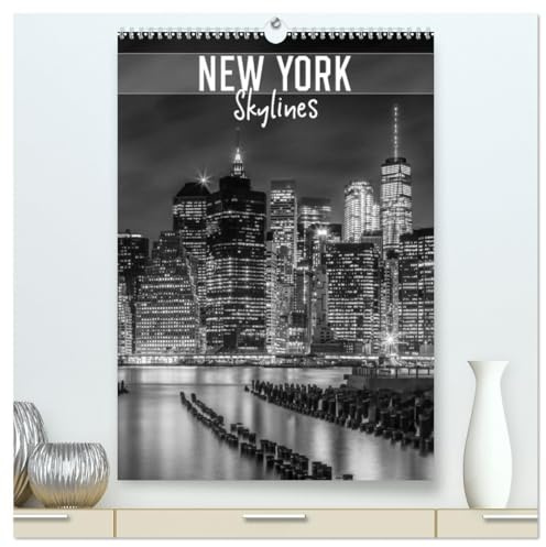 NEW YORK Skylines (hochwertiger Premium Wandkalender 2026 DIN A2 hoch), Kunstdruck in Hochglanz: Urbane Impressionen in monochrom (CALVENDO Orte)