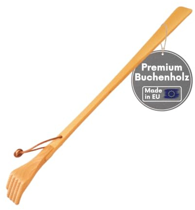 Schuhlöffel 59 cm extra lang – Holz-Schuhanzieher aus Buchenholz mit Rückenkratzer • Anziehen ohne Bücken • Ideal für Senioren, Schwangere & Menschen mit Bewegungseinschränkung • Made in EU