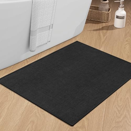 chakme Dünn Badezimmerteppich, 60x90 cm Schwarz Badematte rutschfest | Schnelltrocknend Badteppich, Waschbar Badvorleger, Gummi Duschvorleger