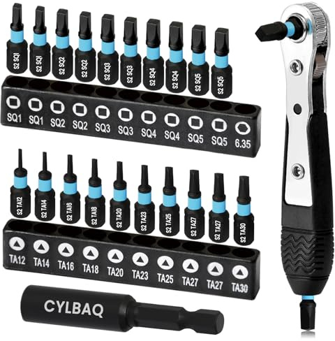 CYLBAQ Triangle Screwdriver Bit Set TA12-30, Square Drive Bits #1,2,3,4,5 | 22PCS 25mm Impact Screwdriver Bit Set with Ratchet Wrench, S2 Steel Magnetic 1/4 Hex Impact Drill Bit Set with Bit Holder