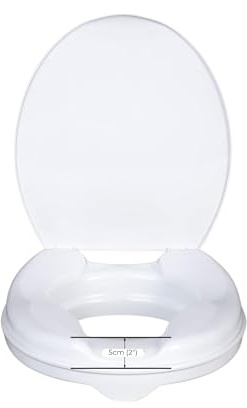 Millercare 2 (5cm) Raised Toilet Seat with Lid - Lightweight Toilet Riser for Hip Replacement, Elderly & Disabled Users - Secure Fit, Easy Clean, Supports up to 225kg | 40.5 x 36.5 cm
