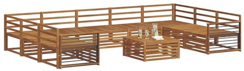vidaXL Sofagarnituren 10 pcs Natur Massivholz Akazie, Moderner Garten-Sofa, Outdoor-Sitzgruppe, Lounge-Set für die Terrasse, bequem und robust
