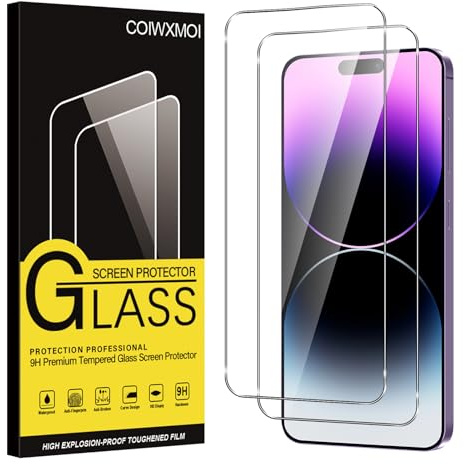 Coiwxmoi Lot de 2 Verre Trempé pour iPhone 14 Pro max, Film Protection Écran, 9H Dureté Anti-Rayures Sans Bulles Facile à Installer 0,33mm HD Ultra Transparent Protecteur Vitre