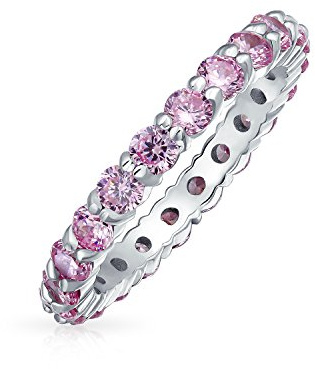 Bague Éternité Empilable Anniversaire de Mariage avec Zircon Cubique Rose pour Femmes et Adolescents en Argent Sterling .925