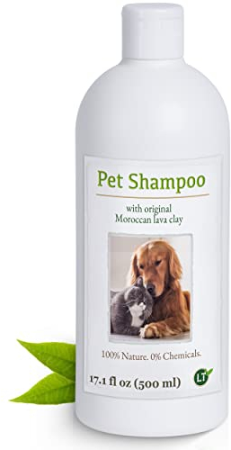Bio-Tiershampoo vegan ohne Seife / chemische Zusätze, auf Basis von Lavaerde geruchsneutral hypoallergen 500ml Hundeshampoo Katzenshampoo Fellpflege Schuppen Langhaar Kurzhaar weiches glänzendes Fell