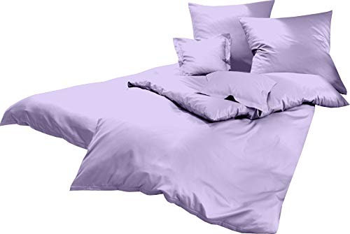 Lorena Uni Classic Bettwäsche Mako Satin Baumwolle einfarbig (Lavendel, 135 cm x 200 cm inkl. 80x80cm Kissen)