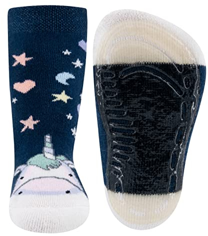 EWERS Stoppersocken Einhorn, Socken mit Antirutschsohle für Mädchen, Anti-Rutsch-Socken mit Gummisohle, MADE IN GERMANY, 1 Paar rutschfeste Kindersocken, Blau, Größe 29-30