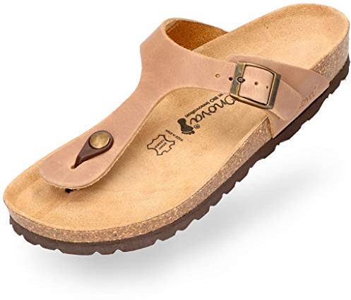 BOnova Ibiza Fettleder braun in Größe 38 aus hochwertigem Echtleder. Damen-Zehentrenner mit anatomisch geformten Kork-Fußbett. Stylische Pantolette zum Wohlfühlen