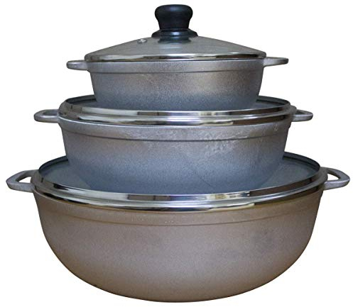 IMUSA Tapa de vidrio natural Colombiano tradicional colombiano y ventilación de vapor, 3 piezas (1.4/3.4/6.6) cuartos de galón, plateado (juego de horno holandés)