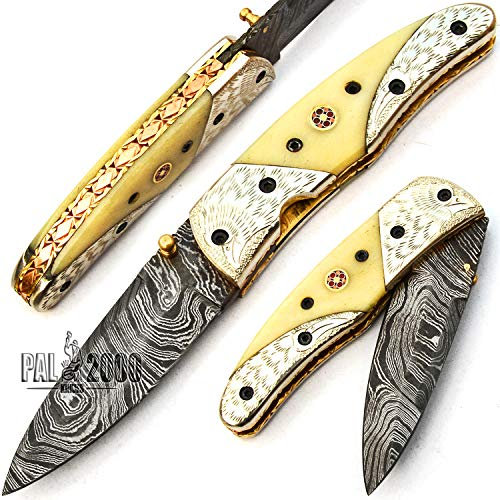 PAL 2000 - 9664-SPP-B - Meilleur couteau pliant en damas fait à la main - Superbe couteau de poche en damas avec fourreau