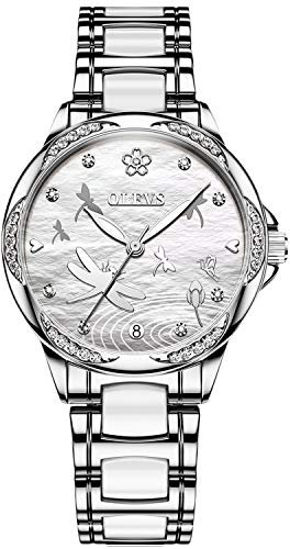 RORIOS Montre Mécanique Automatique Femme Lumineuses Montre Brillant Dial Acier Inoxydable Cadran en Diamant Simulé Bracelet Dames Montres