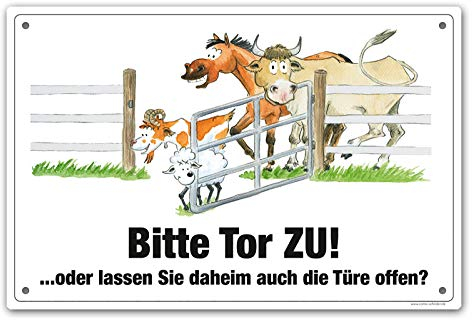 Comic-Schilder.de Schild Tor ZU! Freilaufende Tiere