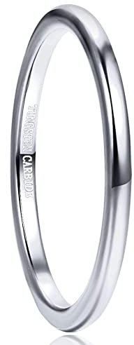 Cloyo Dünn Ring Herren/Damen Silber Eheringe Wolfram Ring 2mm Partner Ring Verlobungsring Mann Schlichte Ringe Schmuck Stapelbar Polierte Größe 65