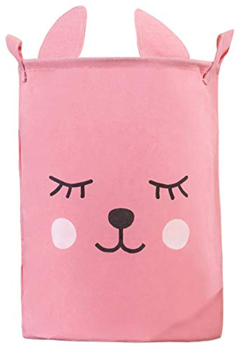 Kaninchen Wäschekorb Aufbewahrungskorb Wäschekorb mit Griffen aus Canvas Faltbare Aufbewahrungsbox Wasserdichtes Rundes Ablagekorb für Schlafzimmer Kleidung Wäsche,Kaninchen mit Rosa Wimpern