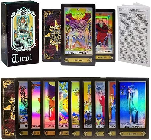 Juego de cartas de tarot, 78 cartas clásicas de tarot para principiantes y lectores expertos, mazo de cartas de tarot láser de superficie con guía (idioma español no garantizado)