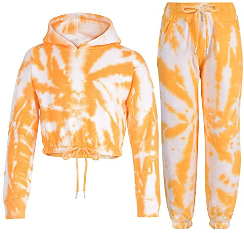 A2Z 4 Kids Girls Tie Dye Tracksuit Crop Hooded Sweatpants - T.S 314 Tie Dye Mustard 5-6
