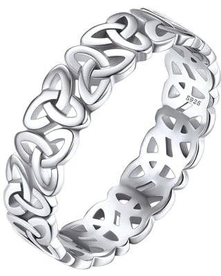 Silvora Damen Keltischer Knoten Siegelring 925 Silber Irischer Triquetra Fingerring 5mm breit Keltische Unendlichkeits-Knoten Verlobungsring Ehering Ringgröße 57（18.1）