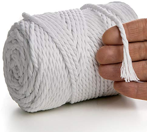 MeriWoolArt® Makramee Garn 4mm 75m Weiß, Baumwollgarn Kordel, Dicke Macrame Cord für Makramee Wandbehang, Blumenampel, Vorhang und Mehr DIY Deco (Weiß, 4mm x 75m)