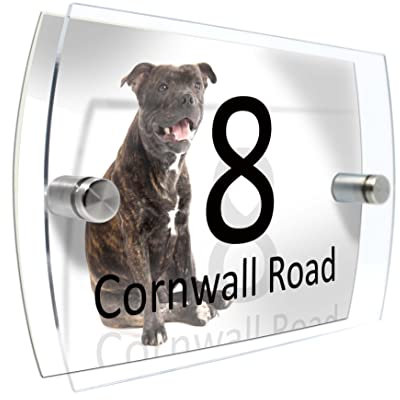 Personalised House Number Sign for Dog Lovers (Staffordshire Bull Terrier)