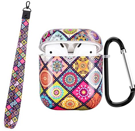 Newseego Hülle für AirPods 1/2, Süße Harte TPU Case mit Schlüsselanhänger und Umhängeband [Unterstützt Kabelloses Laden] Stylische Airpods 1/2 Hülle im Boho-Design für Frauen Mädchen