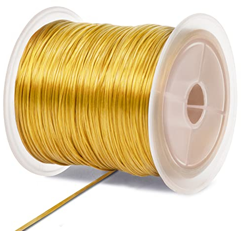 LEREATI Nylonschnur 0.7mm x 50m Elastisches Band für Armbänder, Armband Gummiband Elastisch Schmuckband Perlenschnur, Elastische Schnur für Armbänder Basteln Schmuckherstellung (Golden)