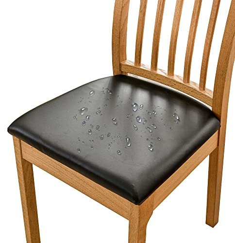 Bestenrose Juego de 4 fundas de asiento impermeables de piel sintética para sillas de comedor y cocina, funda de cojín extraíble con hebilla de fijación