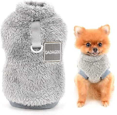 SMALLLEE_LUCKY_STORE Pet Sherpa Maglione in pile con dolcevita e anello a D per cani di piccola taglia gatto, cucciolo Yorkie Chihuahua vestiti caldi autunnali e invernali, grigio, L