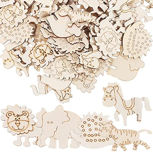 ABOOFAN 100 piezas de formas de madera de animales del bosque, rodajas de madera natural para esparcir mesa, confeti, manualidades, adornos, álbumes de recortes, tarjetas, decoración de boda