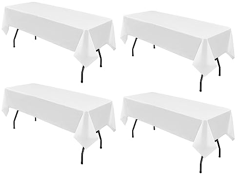 4 Stück weiße Tischdecken, Einweg-Tischdecken, abwischbare Party-Tischdecken aus Kunststoff, wasserdichte Party-Tischdecken für Geburtstage, Hochzeiten, Bankette, Weihnachten usw. (137 x 276 cm)