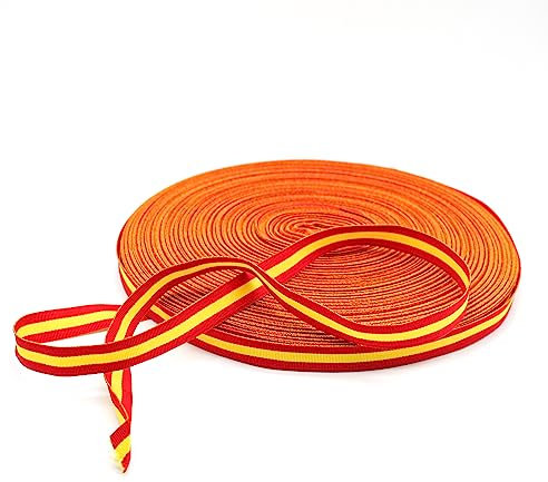 DOJA Barcelona | Cinta Bandera España | Pack 1 | 100m Rollo Cinta Bandera de España | Ancho 15mm | Poliester | Colores Bandera España | para Pulsera España, Costura Pegatinas España, Lazos...