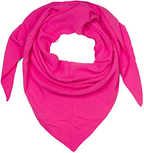 styleBREAKER Damen Musselin Dreieckstuch aus 100% Baumwolle | Weiches und leichtes Halstuch für Damen Unifarben | Stylisches Tuch für jede Jahreszeit - Made in Italy, 196 x 84 cm, Farbe:Pink