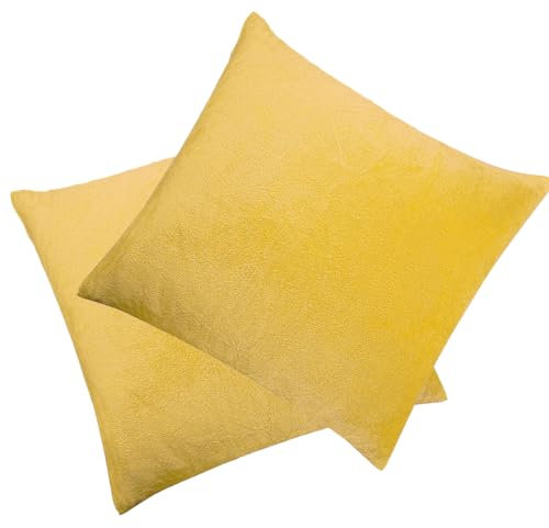 Soifox 2er-Set Kissenbezug 40x40 cm - Samt Zierkissenbezüge Superweich Flauschig Kuschelig Kissenbezüge Dekorative Deko Kissen Sofakissen Lendenkissen Wurfkissenbezug Schlafzimmer Kissenhülle Gelb