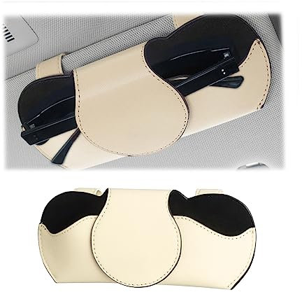 JNNJ Brillenhalter für Auto Leder, Auto Sun Visor Aufbewahrungstasche PU Leder, Aonnenblenden Auto Organizer, Multifonction Brillenetui, Für alle Fahrzeuge(Beige)