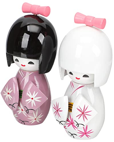 ibasenice 2stücke Japanische Kimono Puppen Dekoration Traditionelle Holzfiguren Im Asiatischen Stil Für Tisch Und Wohnraumgestaltung Als Für Japanliebhaber