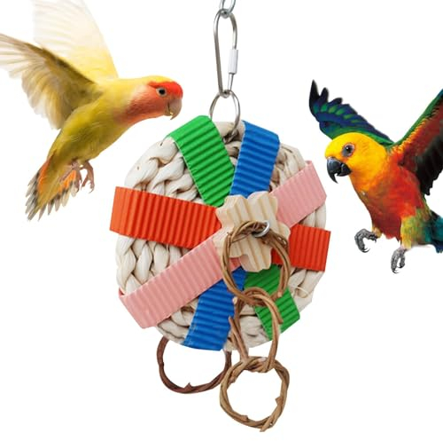 AZOOB Juguetes de trituración para pájaros | Juguete de cacatúa, juguetes masticables para pájaros | Juguetes coloridos de búsqueda para periquitos, juguetes de trituración de paja con gancho de etal