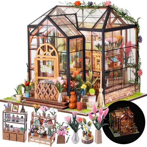 CRIOLPO Book Nook Kit-DIY Puppenhaus Holz Miniatur Haus Kit, Buch Ecke Miniatur Kit für Erwachsene Teens, 3D Holzpuzzle Bücherecke Bücherregaleinsatz Kits mit Sensor Led Licht (Transparentes Haus)