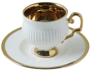 Juego de taza y plato de cerámica árabe minimalista de patas altas de 90 ml para cafetería, té de la tarde, regalo creativo, estilo D, 6 tazas y 6 platos