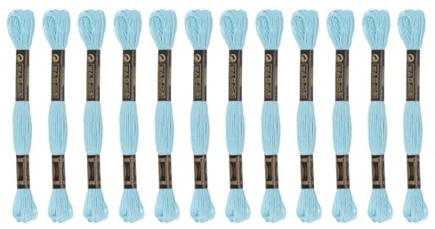 sourcing map 12 Stränge Stickgarn à 8m Lang Baumwolle Thread für Stickprojekte Armbänder Basteln Embroidery Kreuzstich Häkeln (Hellblau)