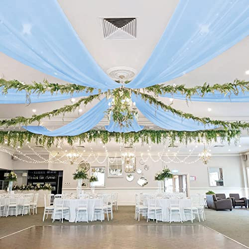 ROMANKAS Decken-Drapierstoff, Babyblau, Vorhang für Hochzeitsbogen, 1,5 x 3 m, 6 Paneele, durchscheinende Decken-Vorhänge, Chiffon-Vorhang, Hintergrund, Tüll, Betthimmel, Betthimmel, Betthimmel,