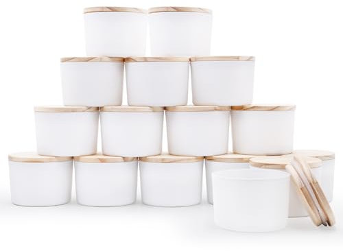 SHOWIN Tarros gruesos para hacer velas, 16 unidades, tarros vacíos de 4 onzas con tapas de madera para hacer velas, recipiente de muestra, apto para lavavajillas, blanco mate
